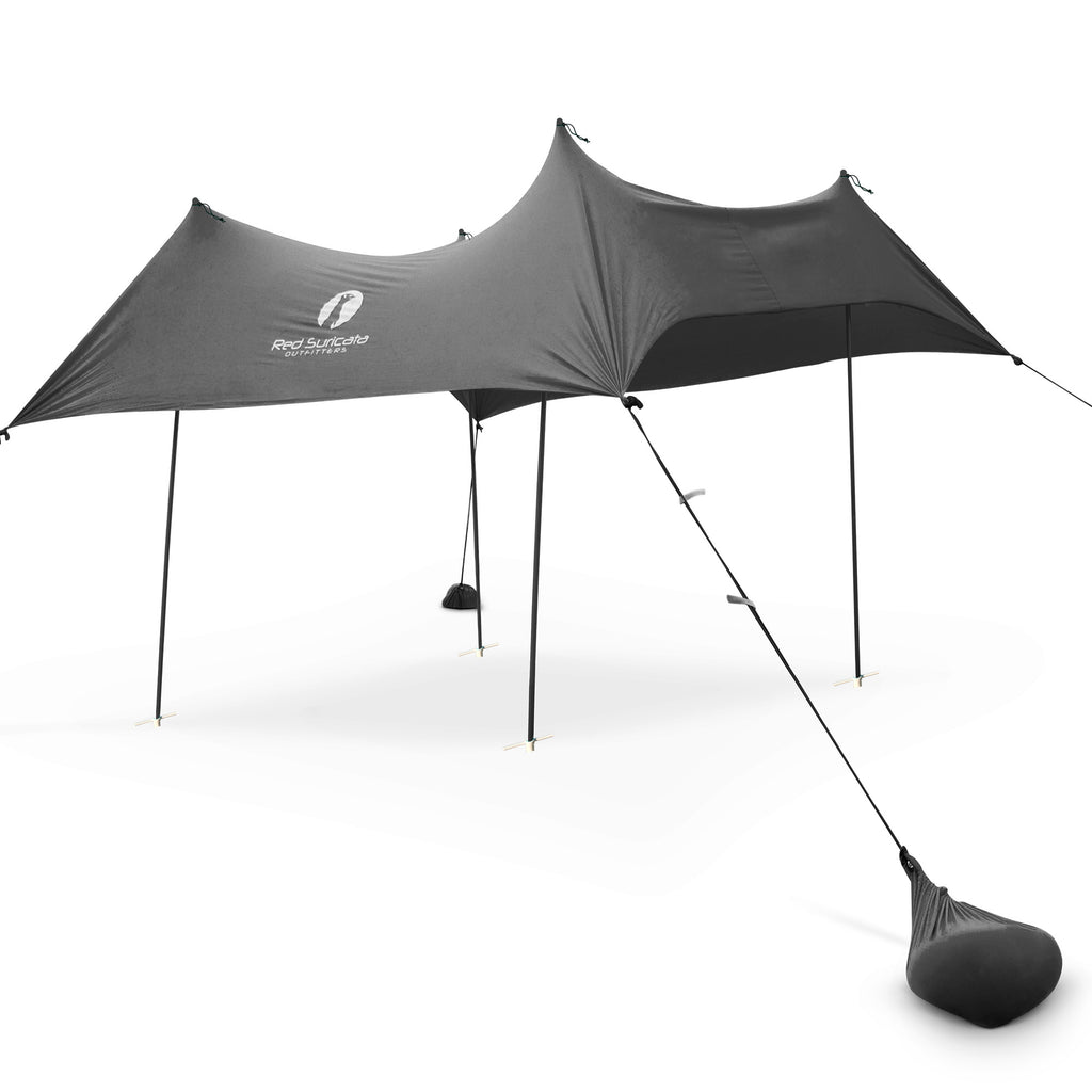 Red Suricata Grey Family Beach Sun Shade Canopy Tent Sunshade with sand anchors-Lycra Canopy-Red Suricata