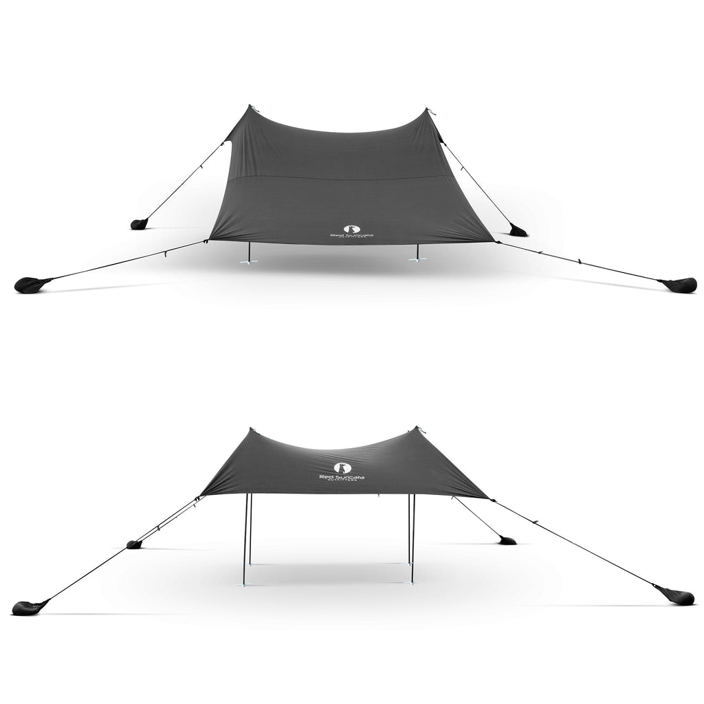 Red Suricata Grey Family Beach Sun Shade Canopy Tent Sunshade with sand anchors-Lycra Canopy-Red Suricata