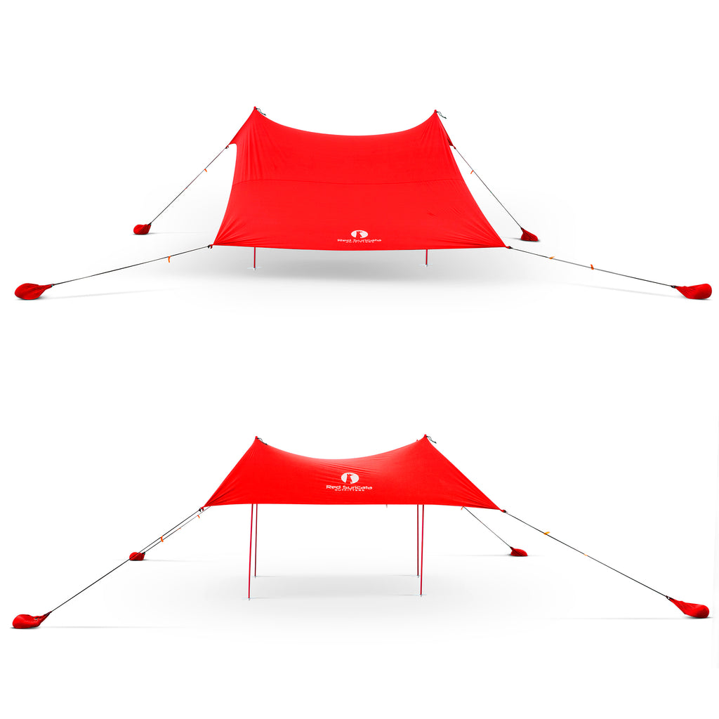 Red Suricata Red Family Beach Sun Shade Canopy Tent Sunshade with sand anchors-Lycra Canopy-Red Suricata