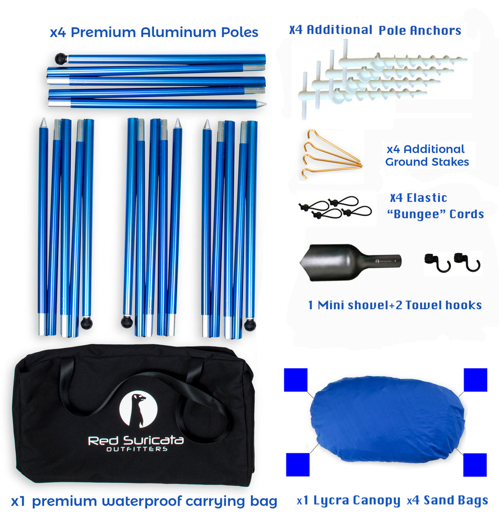 Red Suricata Blue Family Beach Sun Shade Canopy Tent Sunshade with sand anchors-Red Suricata