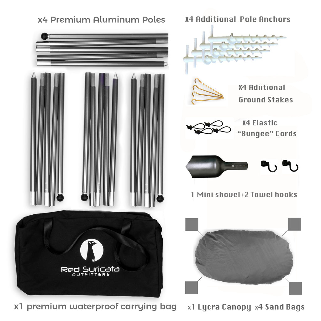 Red Suricata Grey Family Beach Sun Shade Canopy Tent Sunshade with sand anchors-Lycra Canopy-Red Suricata