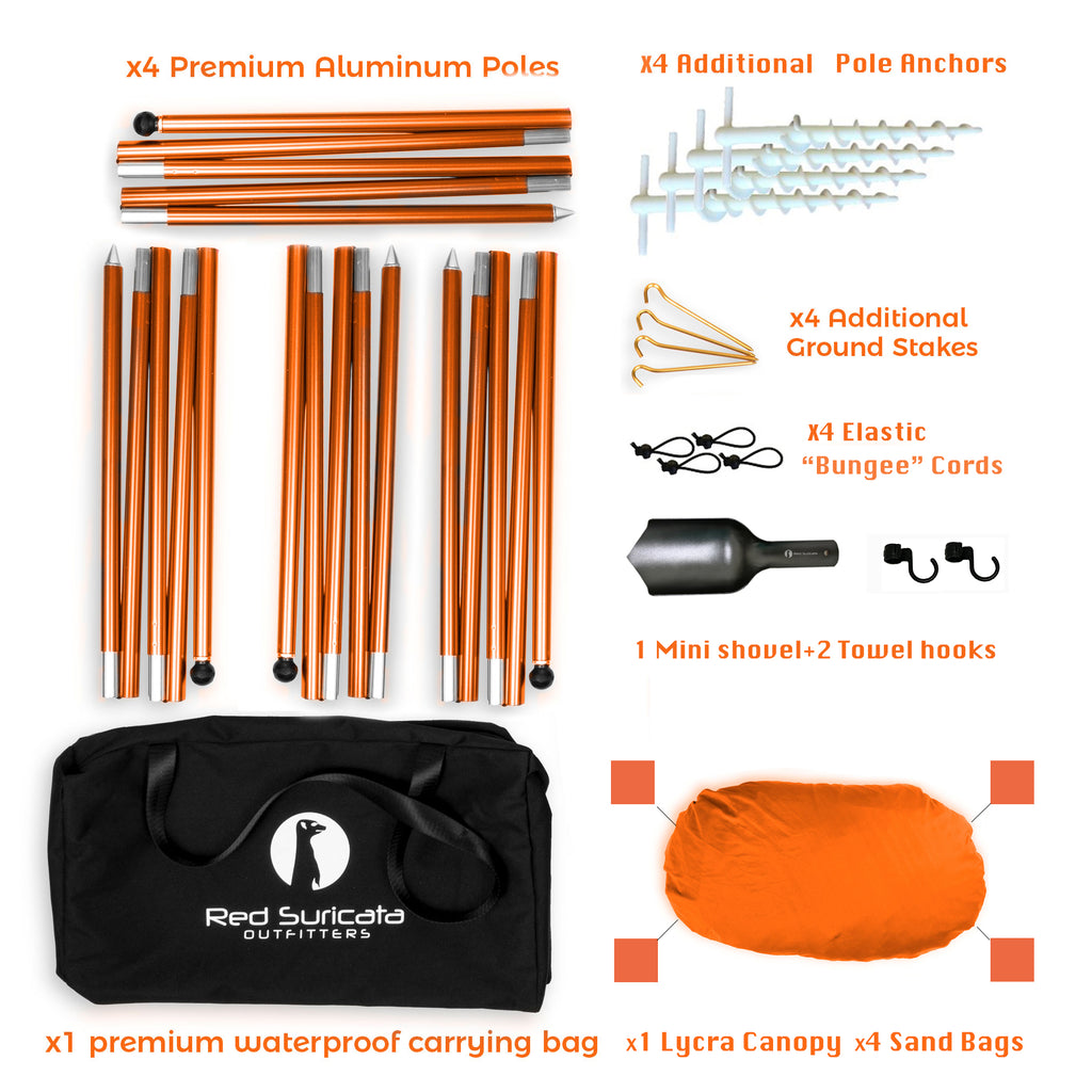 Red Suricata Orange Family Beach Sun Shade Canopy Tent Sunshade with sand anchors-Red Suricata