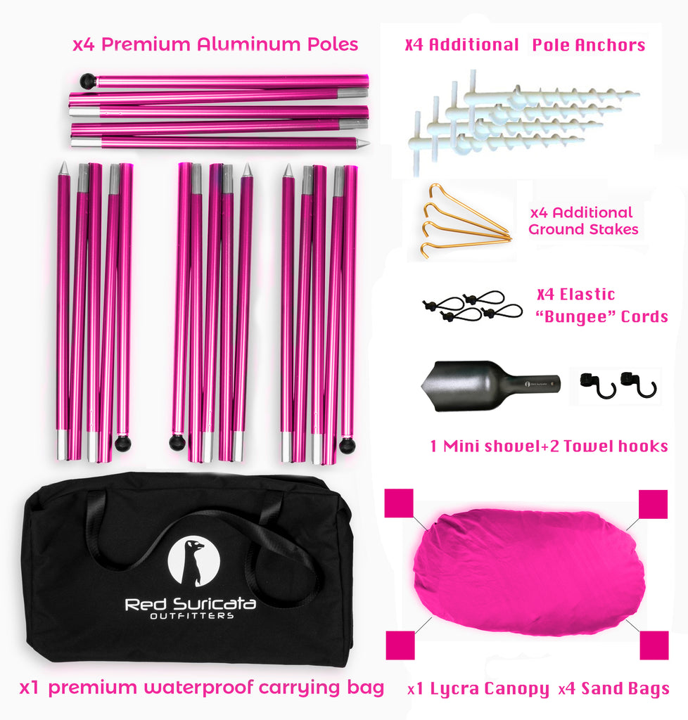 Red Suricata Pink Family Beach Sun Shade Canopy Tent Sunshade with sand anchors-Lycra Canopy-Red Suricata