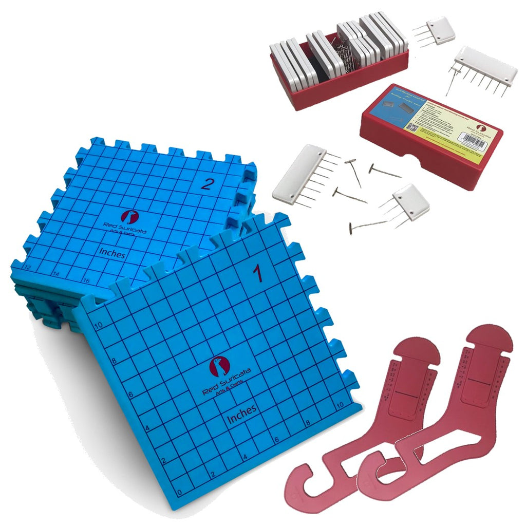 Red Suricata Knit Blocking Bundle – Blocking Mats & Knit Blocking Combs & Adjustable Sock Blockers (CMs Grid)-Blocking Mats-Red Suricata