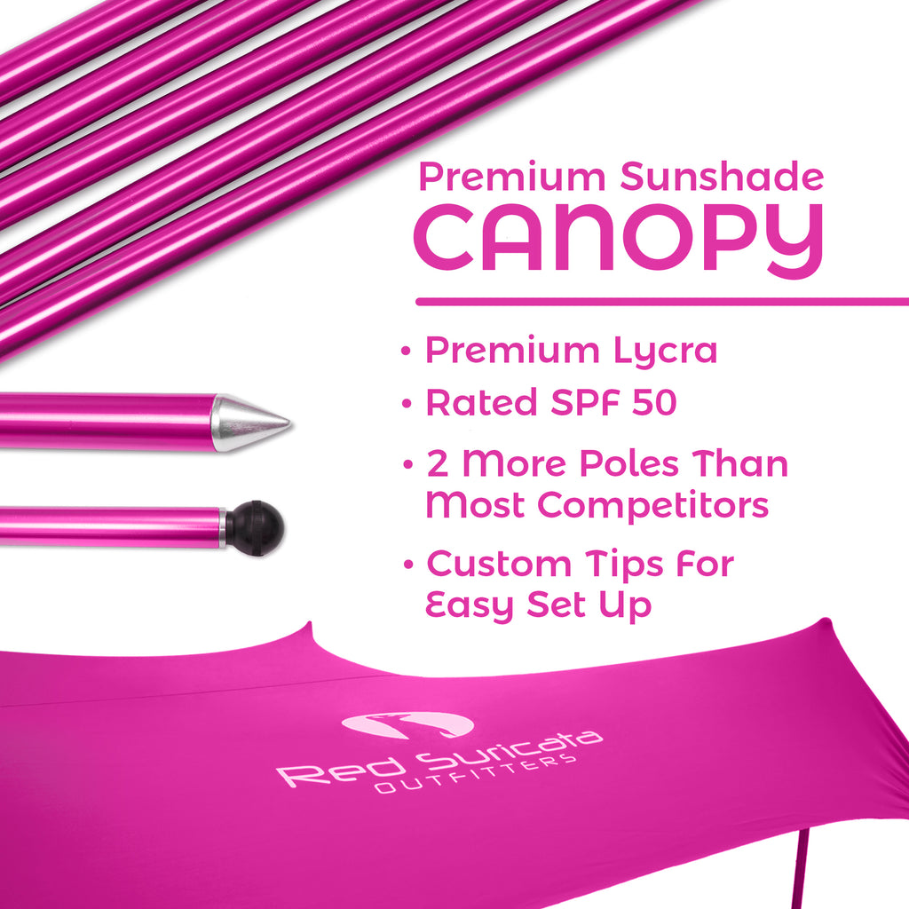 Red Suricata Pink Family Beach Sun Shade Canopy Tent Sunshade with sand anchors-Lycra Canopy-Red Suricata