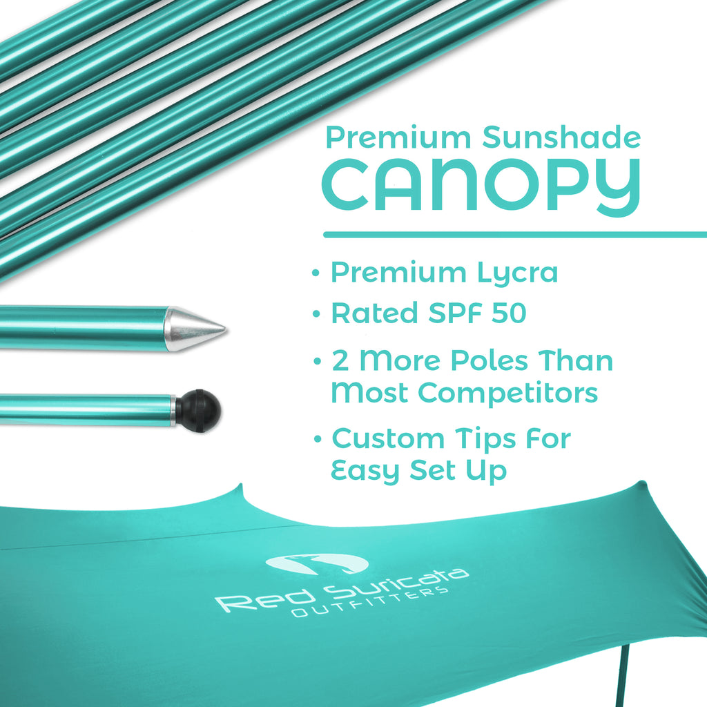 Red Suricata Turquoise Family Beach Sun Shade Canopy Tent Sunshade with sand anchors-Lycra Canopy-Red Suricata