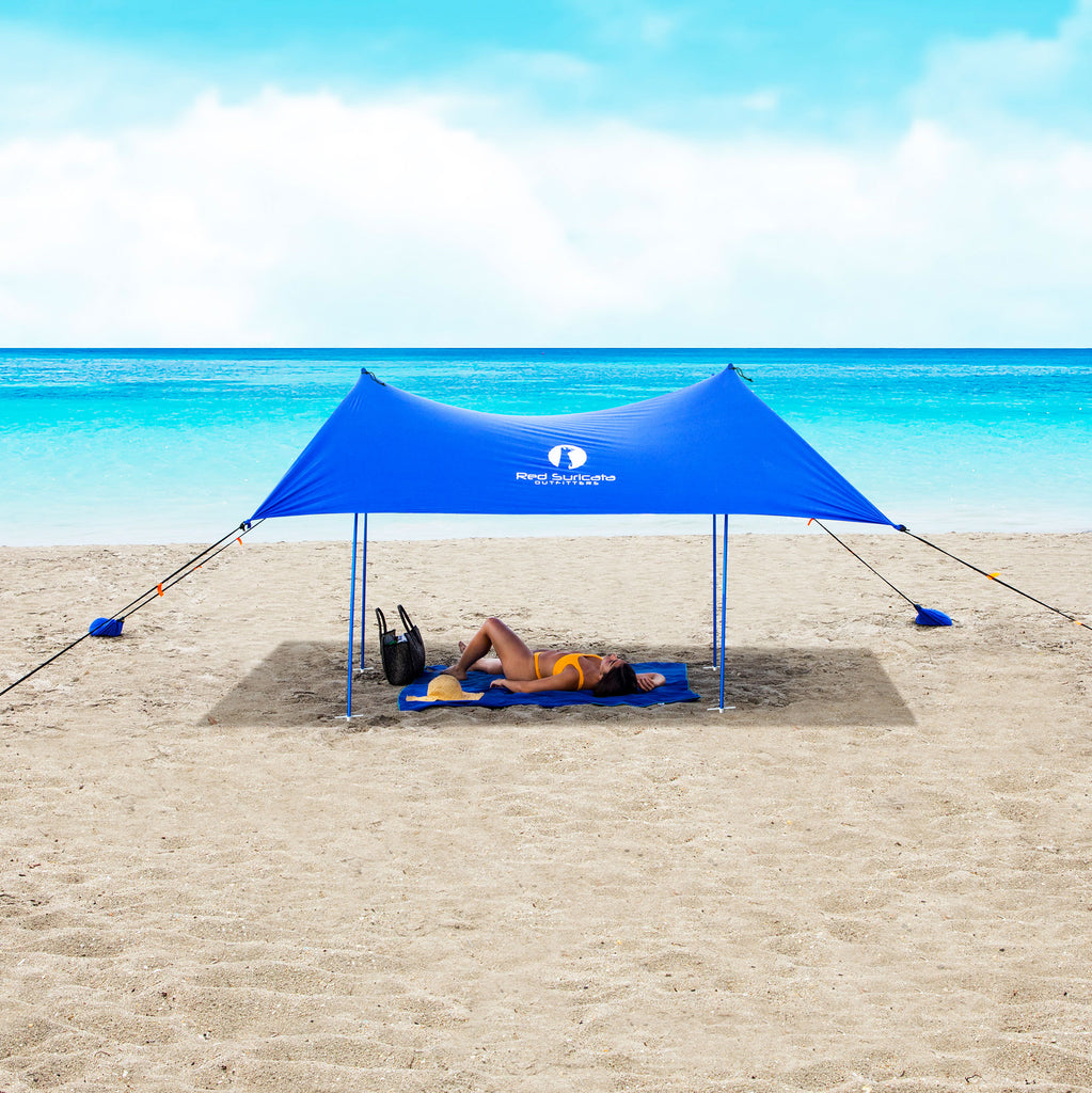 Red Suricata Blue Family Beach Sun Shade Canopy Tent Sunshade with sand anchors-Red Suricata