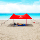 Red Suricata Red Family Beach Sun Shade Canopy Tent Sunshade with sand anchors-Lycra Canopy-Red Suricata
