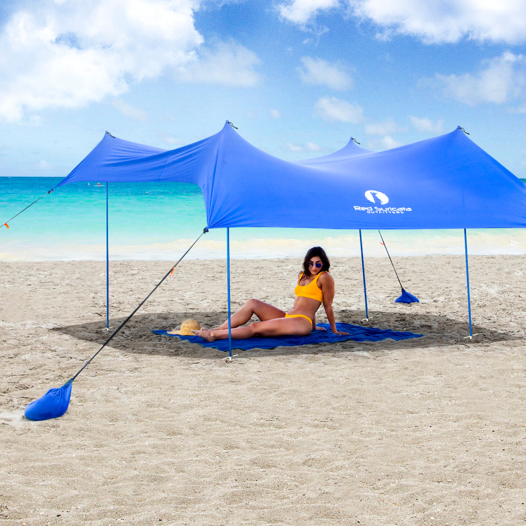 Red Suricata Blue Family Beach Sun Shade Canopy Tent Sunshade with sand anchors-Red Suricata