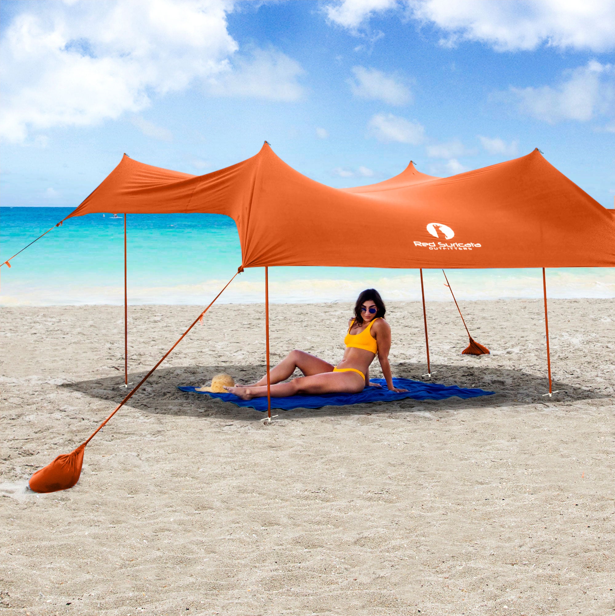 Red Suricata Orange Family Beach Sun Shade Canopy Tent Sunshade with sand anchors-Red Suricata