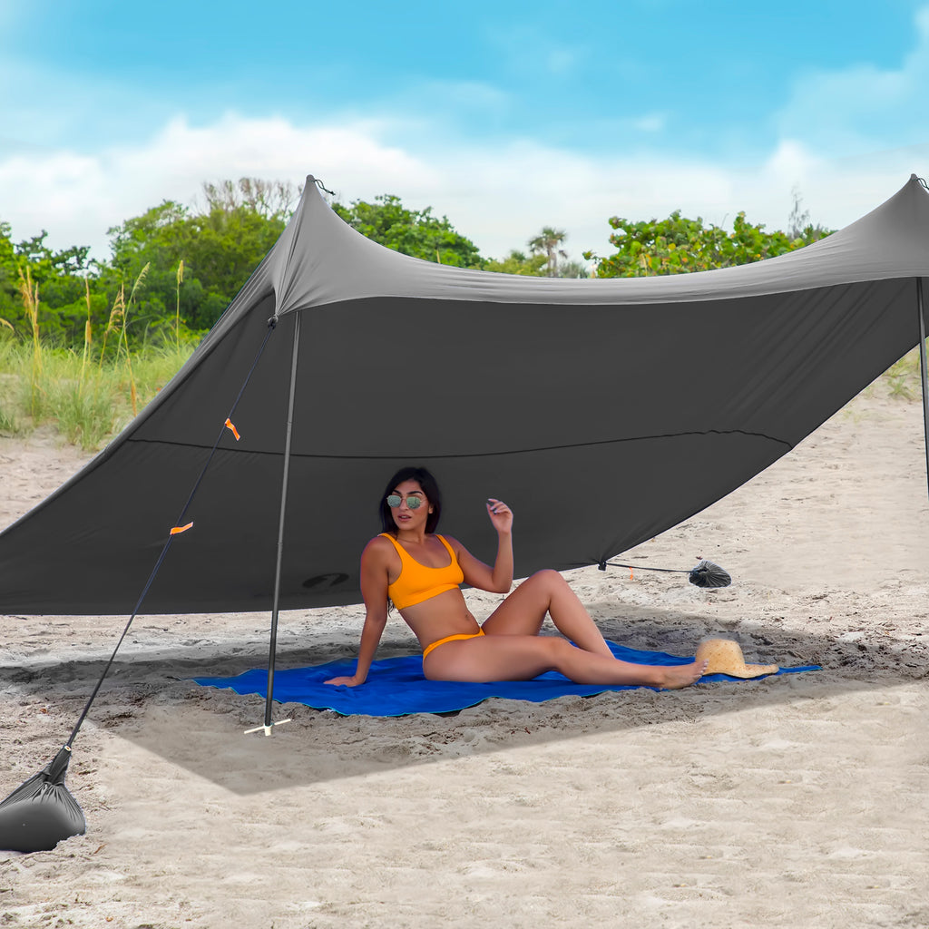 Red Suricata Grey Family Beach Sun Shade Canopy Tent Sunshade with sand anchors-Lycra Canopy-Red Suricata