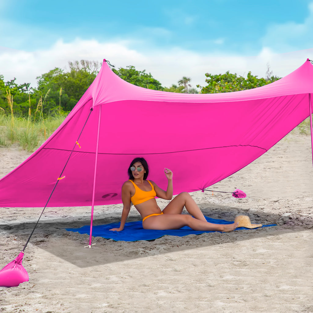 Red Suricata Pink Family Beach Sun Shade Canopy Tent Sunshade with sand anchors-Lycra Canopy-Red Suricata