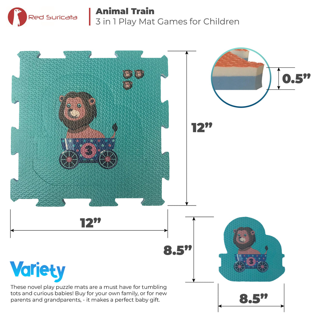 Red Suricata 3 in 1 Baby Play mat - Animal Train Puzzle for toddlers & infants-Red Suricata