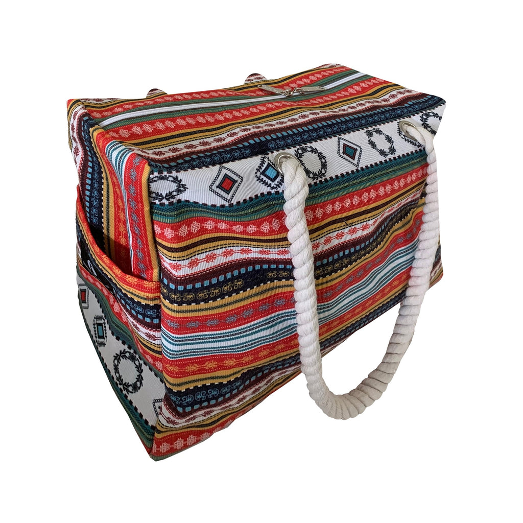 Red Suricata Paiute Style Large Waterproof Boho Beach Bag with Rope Handles-Bag-Red Suricata