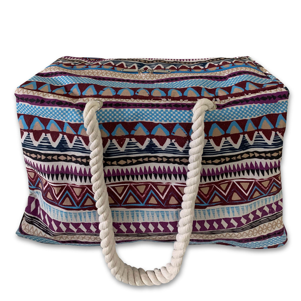 Red Suricata Kiowa Style Large Waterproof Boho Beach Bag with Rope Handles-Bag-Red Suricata