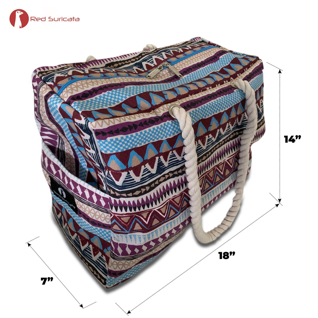 Red Suricata Kiowa Style Large Waterproof Boho Beach Bag with Rope Handles-Bag-Red Suricata