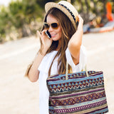 Red Suricata Kiowa Style Large Waterproof Boho Beach Bag with Rope Handles-Bag-Red Suricata