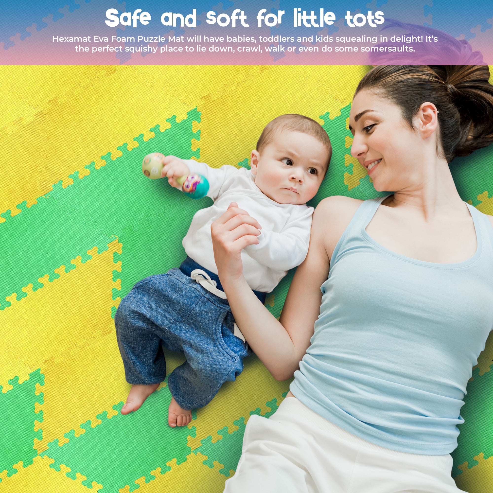 Red Suricata Green & Yellow Hexamat - Play Spot Foam Mat Puzzle Tiles-Red Suricata