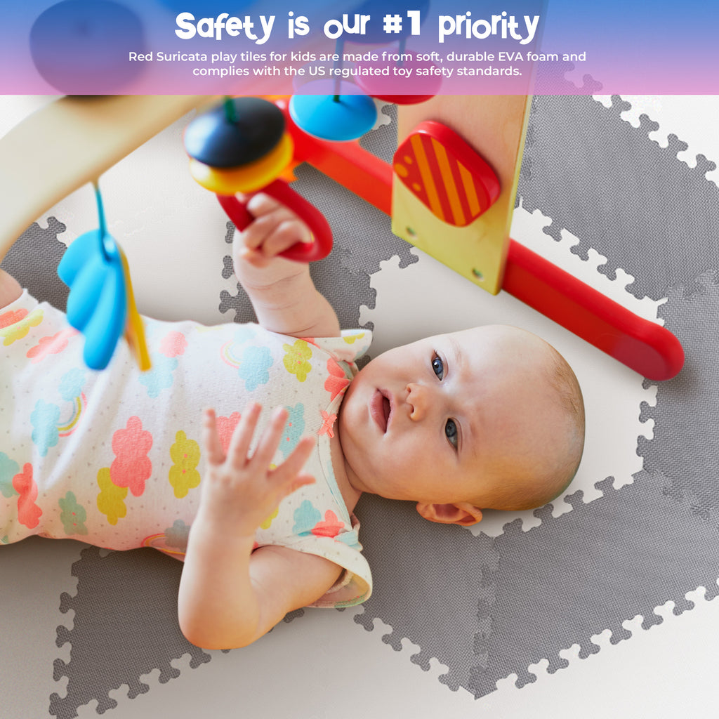 Red Suricata White & Grey Hexamat - Play Spot Foam Mat Puzzle Tiles-Red Suricata