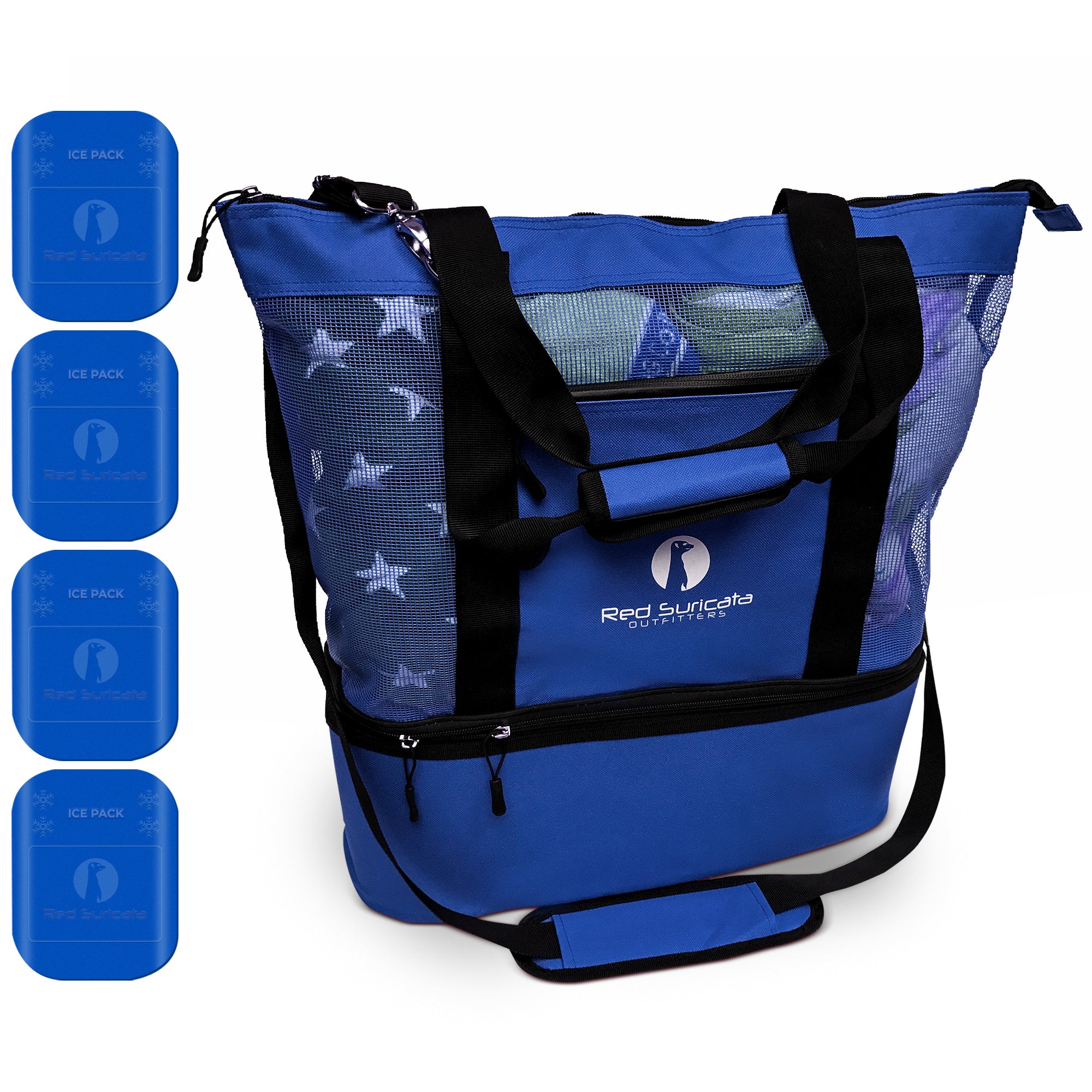 Red Suricata Blue Combo Mesh Beach Bag Tote & Cooler including 4 ice packs-Bag-Red Suricata