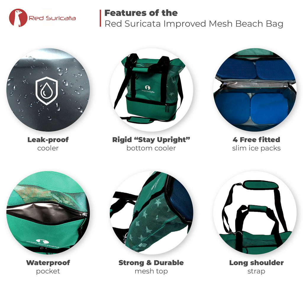 Red Suricata Turquoise Combo Mesh Beach Bag Tote & Cooler including 4 ice packs-Bag-Red Suricata