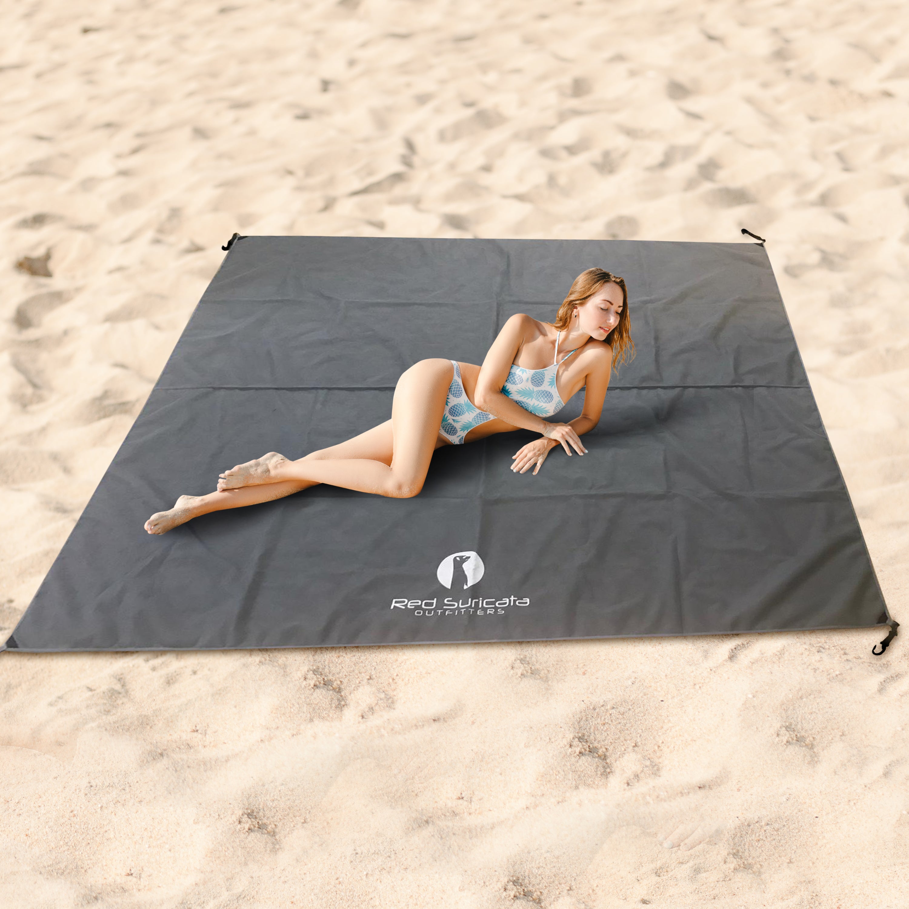 Red Suricata Grey Sand Free Beach Mat Blanket – Compatible with Grey Beach Sun Shade Canopy-Red Suricata
