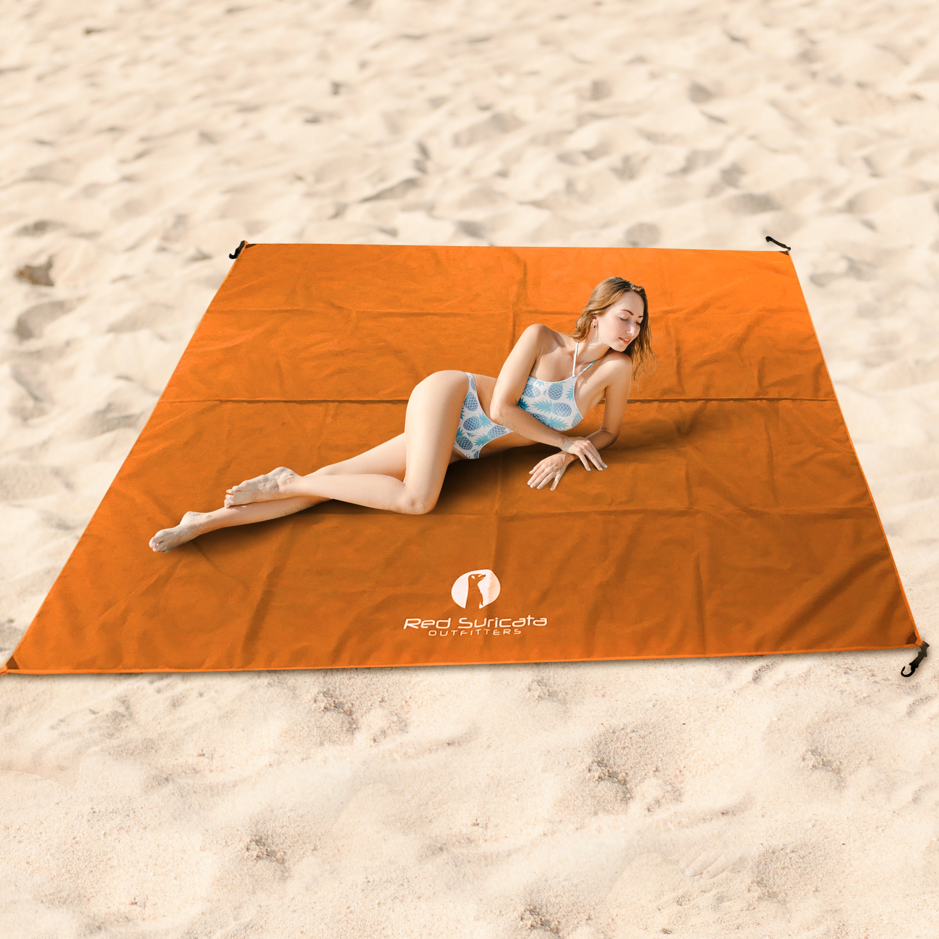 Red Suricata Orange Sand Free Beach Mat Blanket – Compatible with Orange Beach Sun Shade Canopy-Red Suricata