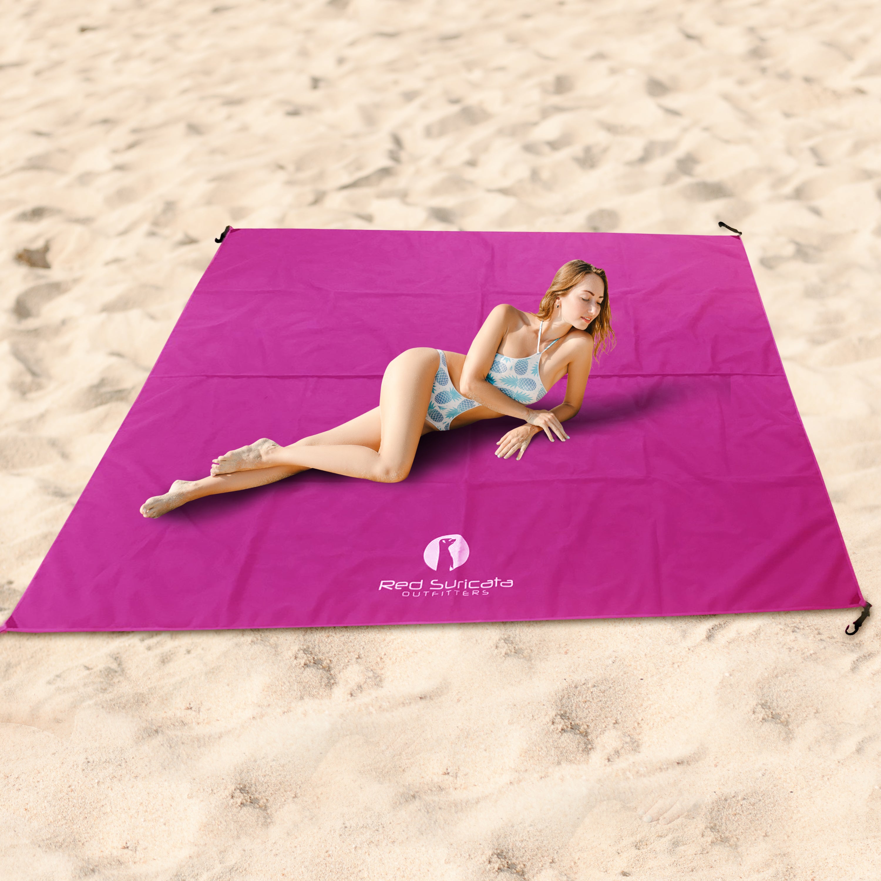 Red Suricata Pink Sand Free Beach Mat Blanket – Compatible with Pink Beach Sun Shade Canopy-Red Suricata