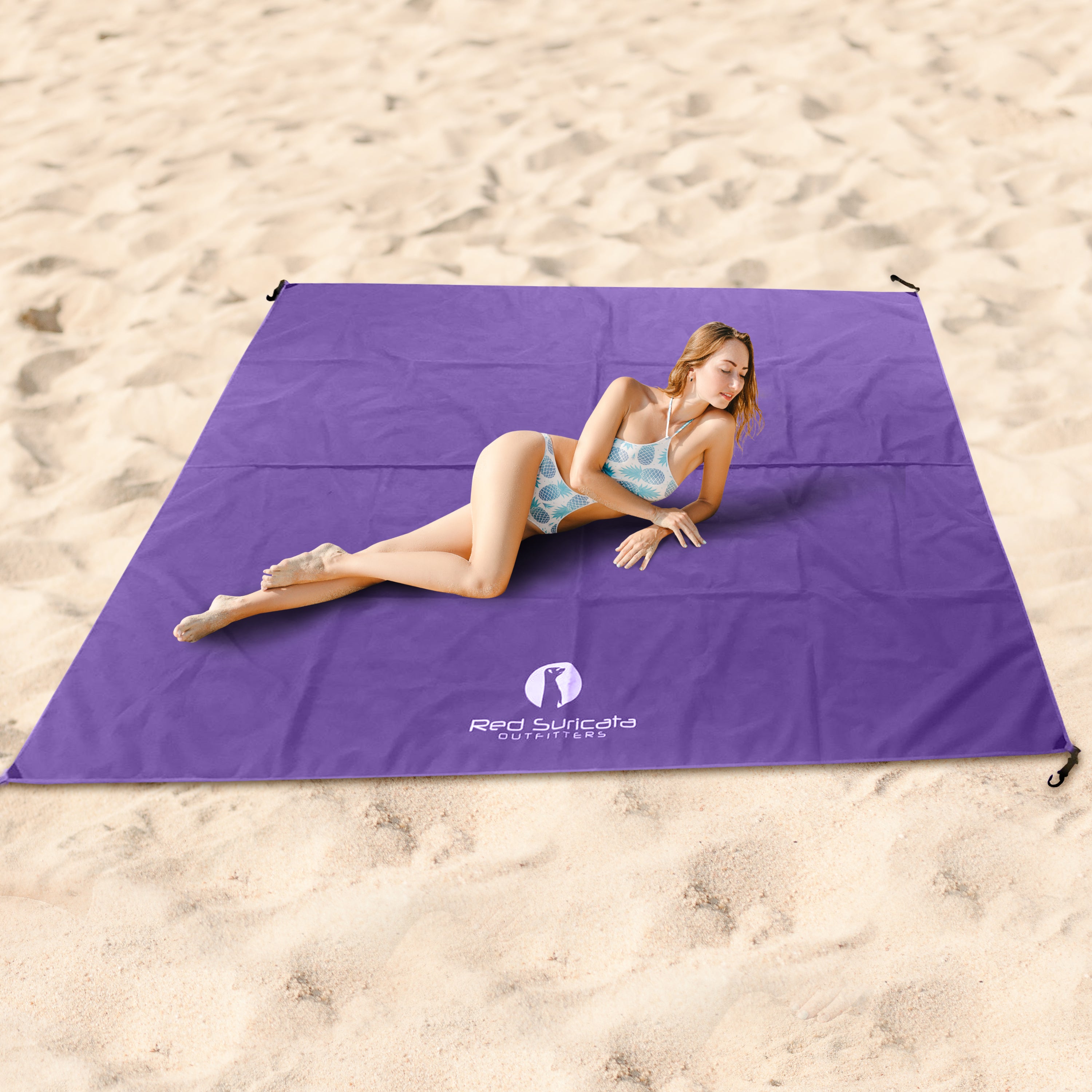 Red Suricata Purple Sand Free Beach Mat Blanket – Compatible with Purple Beach Sun Shade Canopy-Red Suricata