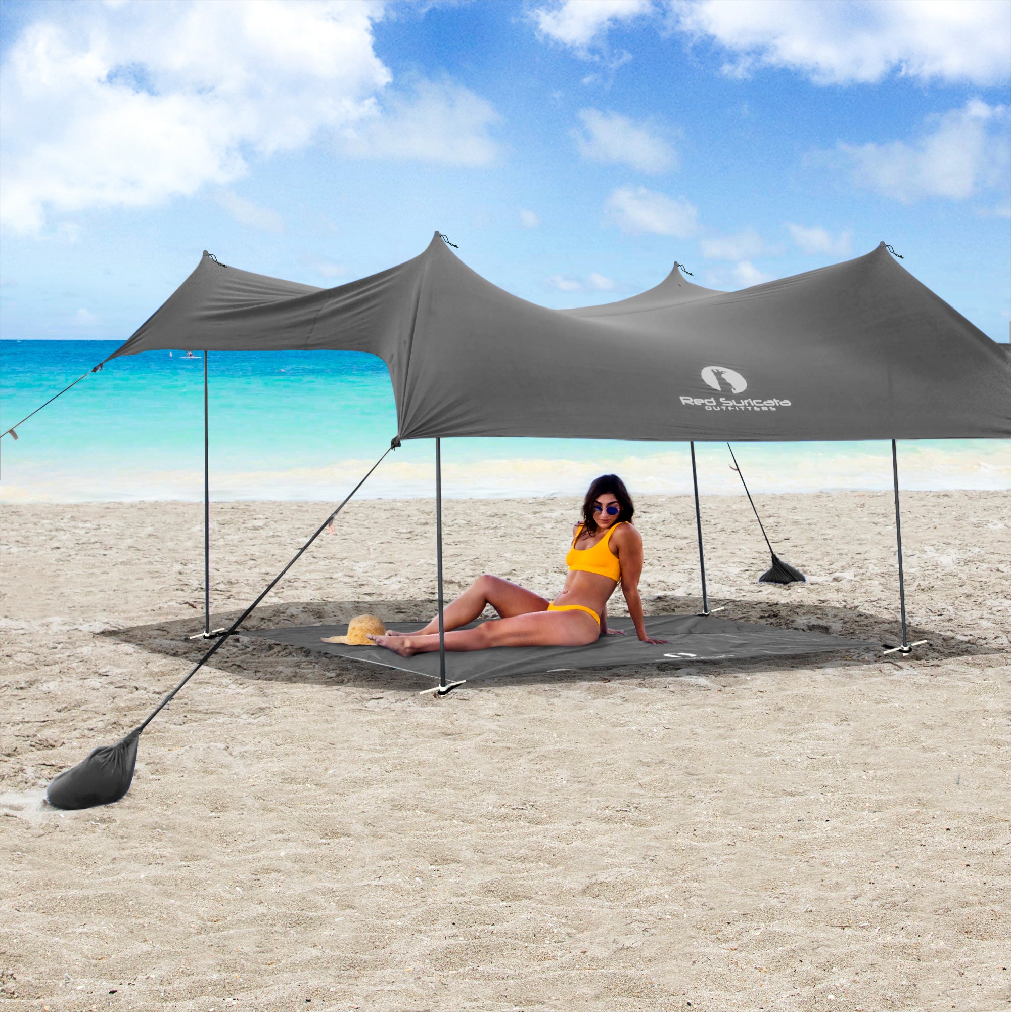 Red Suricata Grey Sand Free Beach Mat Blanket – Compatible with Grey Beach Sun Shade Canopy-Red Suricata