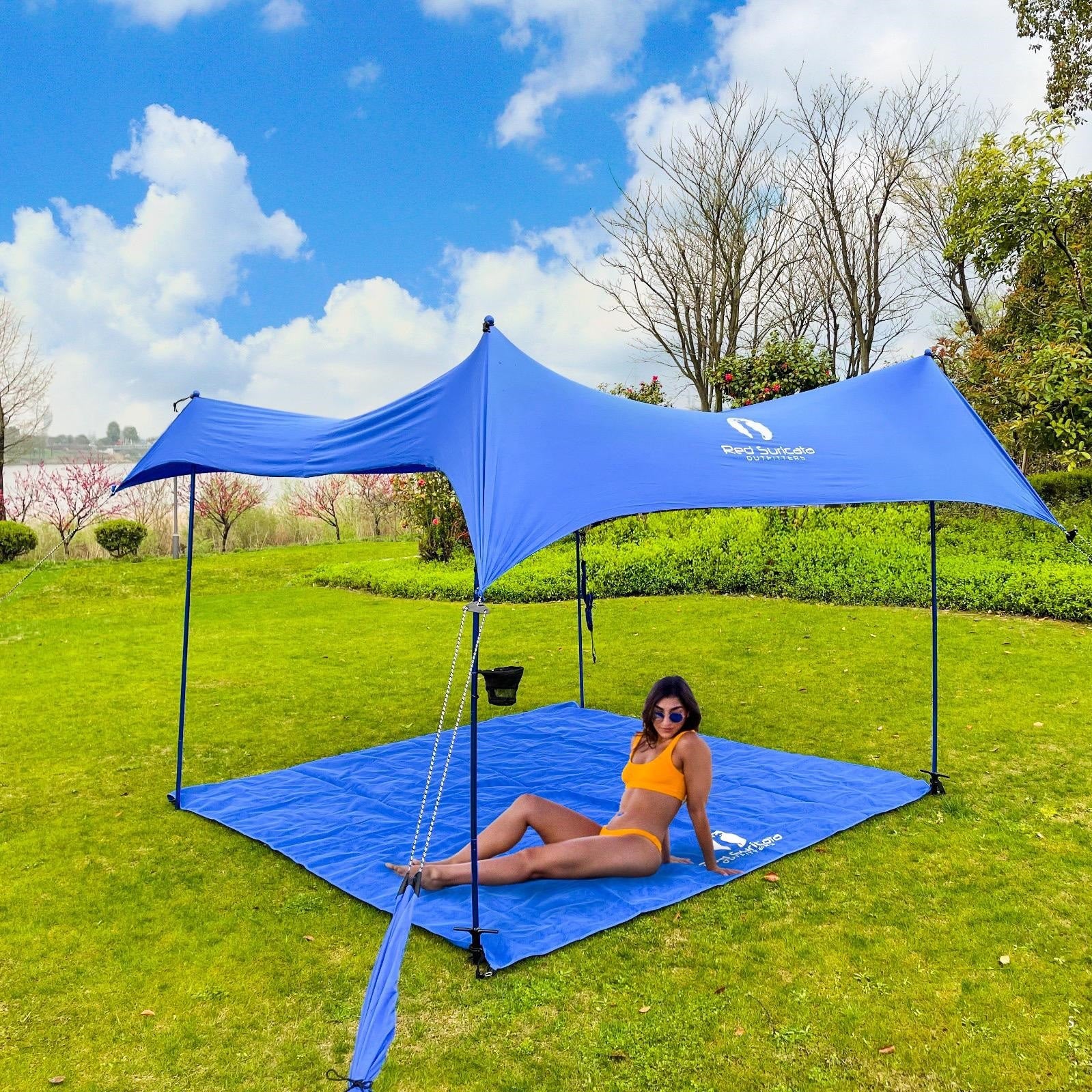 Red Suricata Blue Multi Terrain Sun Shade Canopy Tent Sunshade with sand bags & ground anchor screws