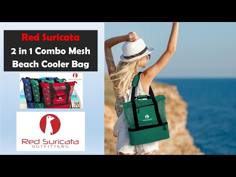 Red Suricata Turquoise Combo Mesh Beach Bag Tote & Cooler including 4 ice packs