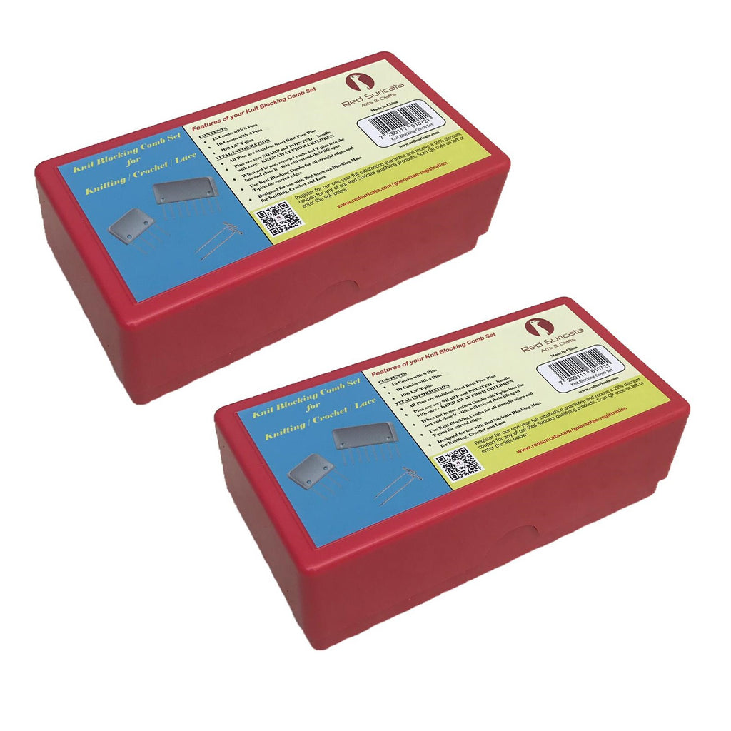 Red Suricata Knit Blocking Combs – 2-Pack of Set of 25 Combs + Extra 100 T-pins-Knit Blockers-Red Suricata