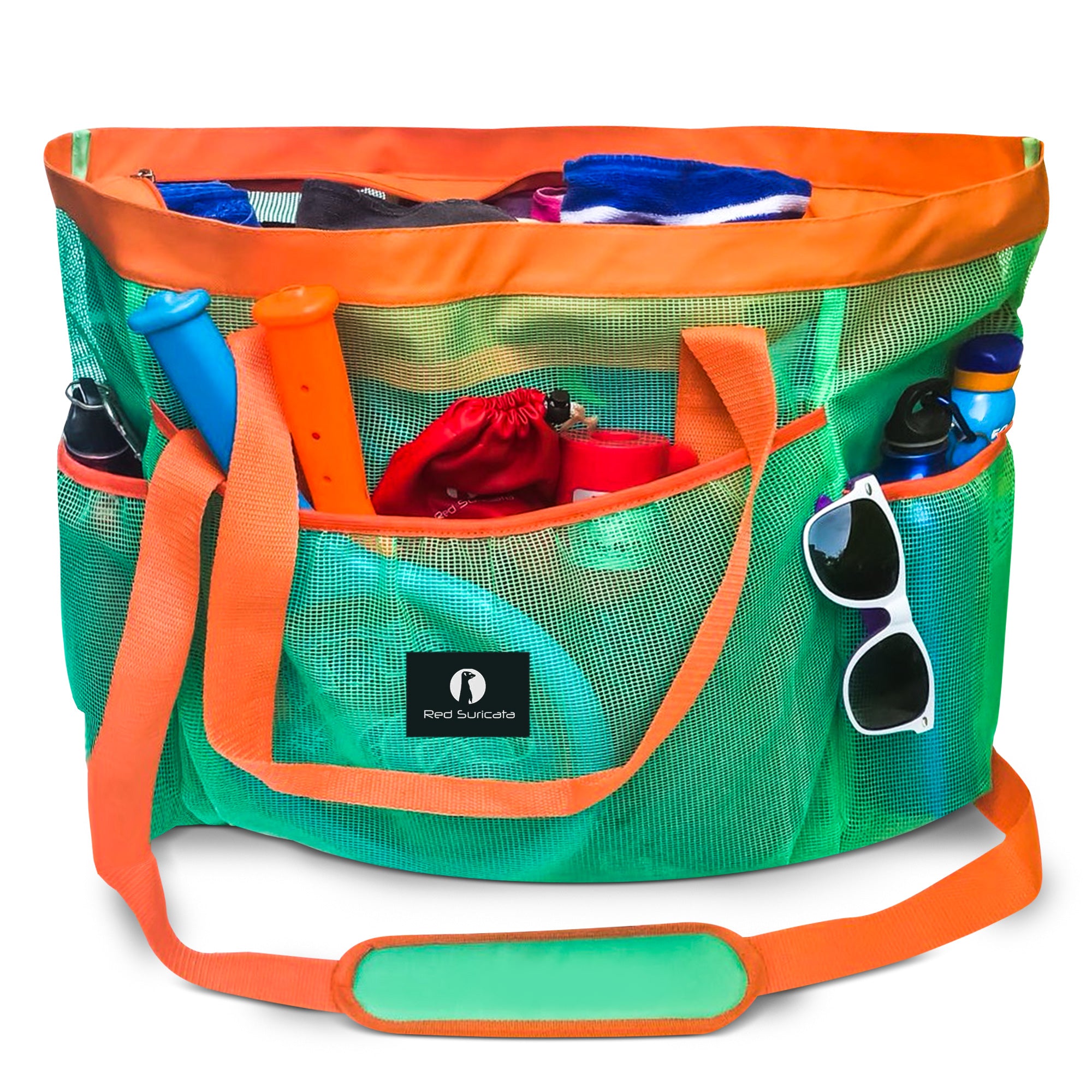 Red Suricata XL Mesh Beach Bag Tote - Turquoise Green & Orange-Bag-Red Suricata