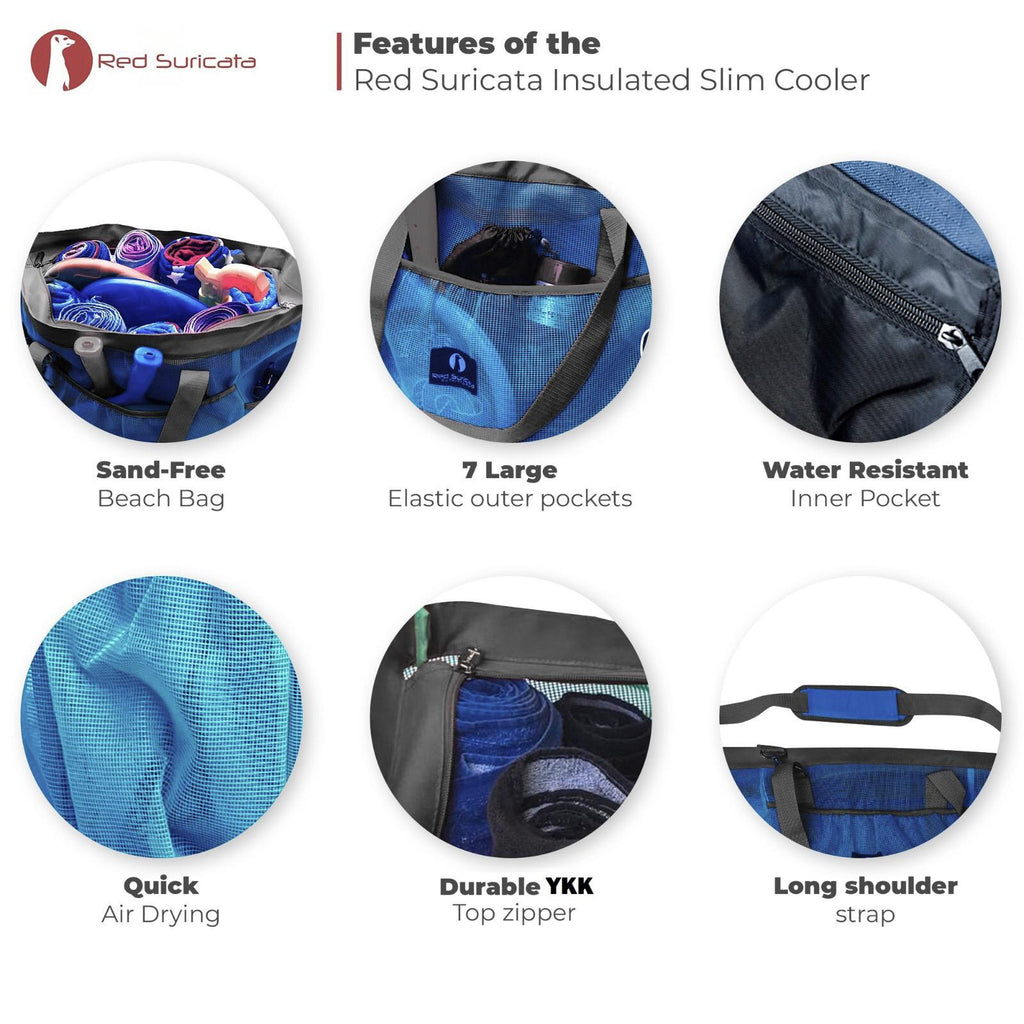 Red Suricata XL Mesh Beach Bag Tote - Celeste Blue & Grey-Bag-Red Suricata