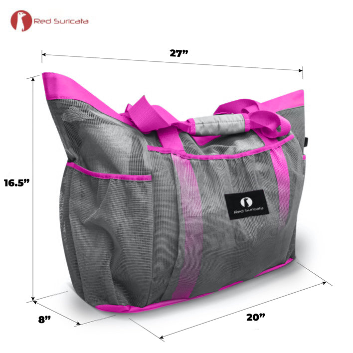 Red Suricata XL Mesh Beach Bag Tote - Grey & Pink-Bag-Red Suricata