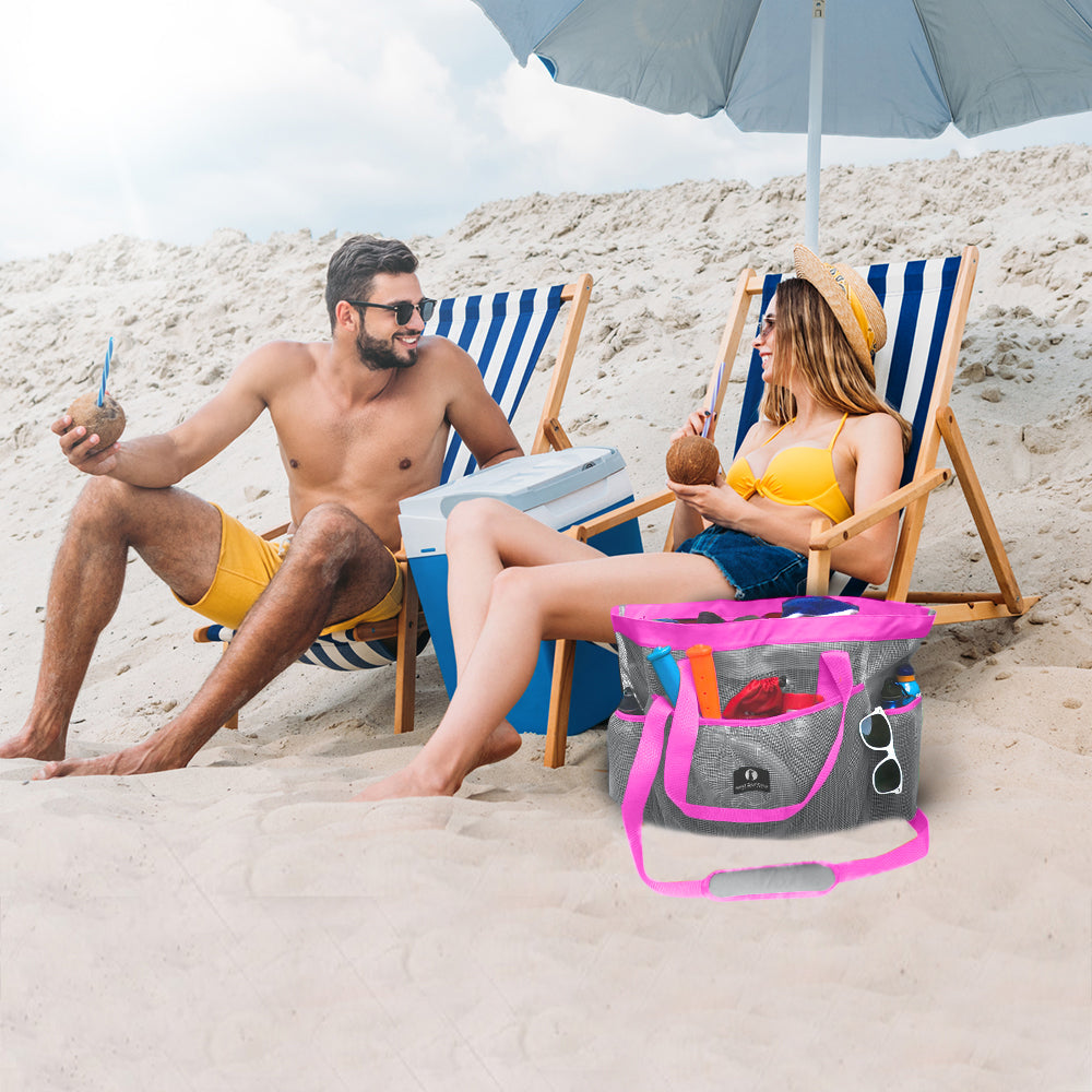 Red Suricata XL Mesh Beach Bag Tote - Grey & Pink-Bag-Red Suricata