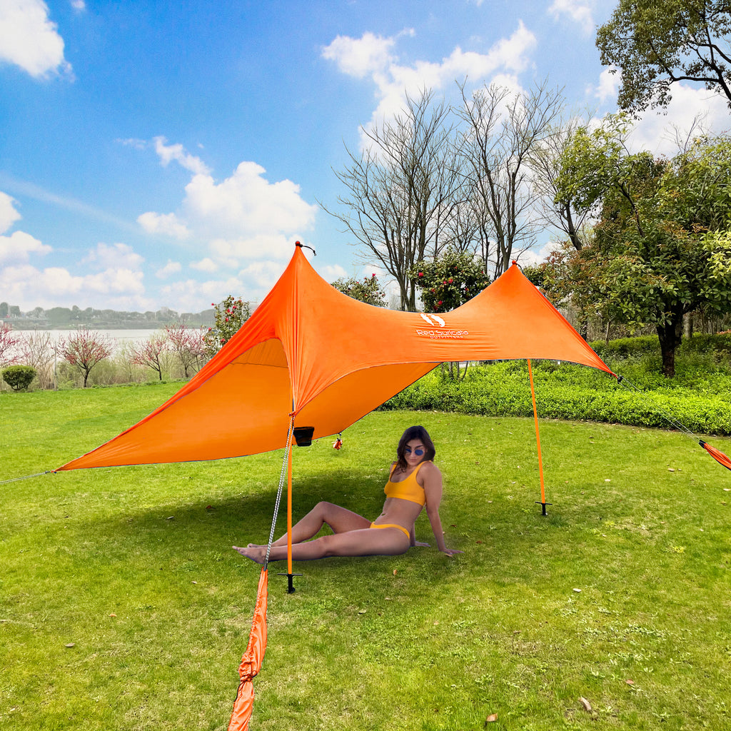 Red Suricata Orange Multi Terrain Sun Shade Canopy Tent Sunshade with sand bags & ground anchor screws