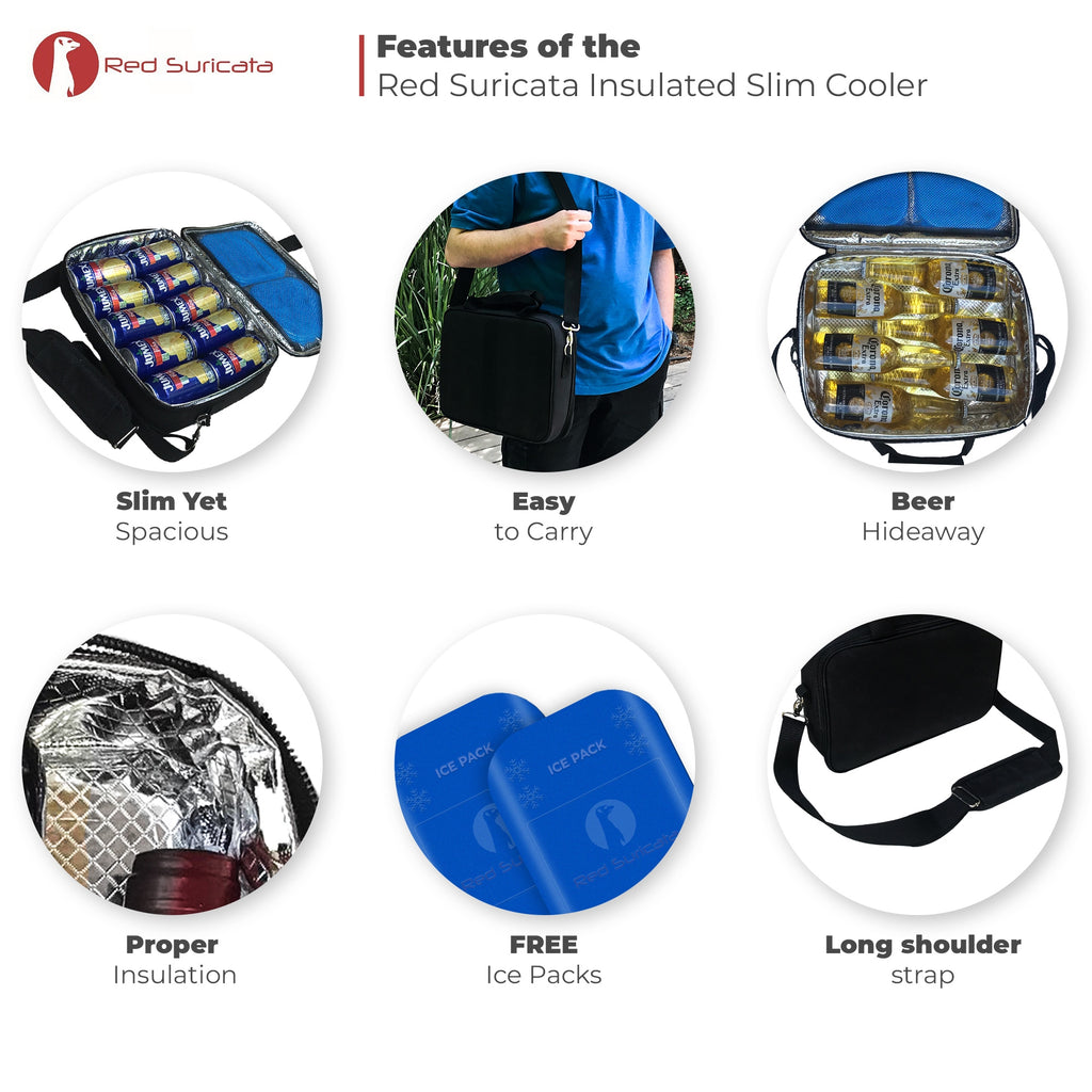 Red Suricata "Business" 10 Can Slim Cooler Bag (Black)-Cooler-Red Suricata