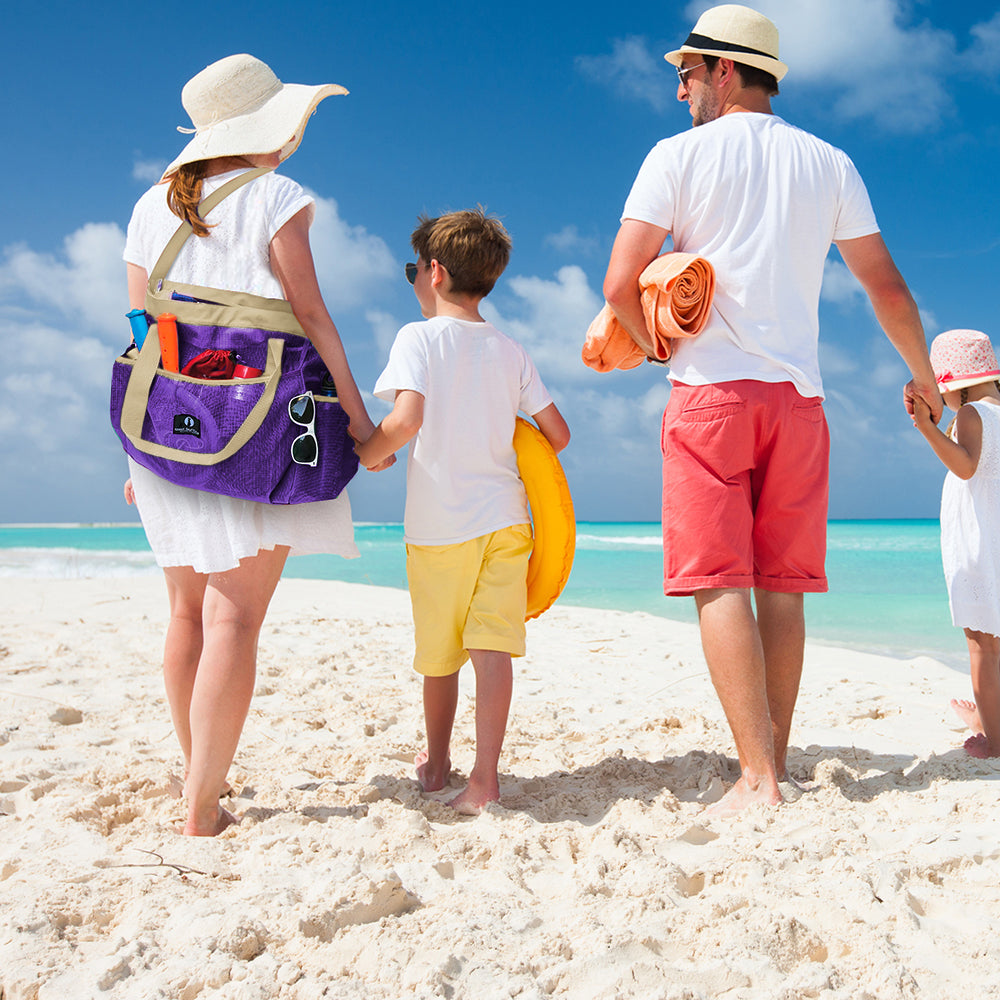 Red Suricata XL Mesh Beach Bag Tote -  Purple & Beige