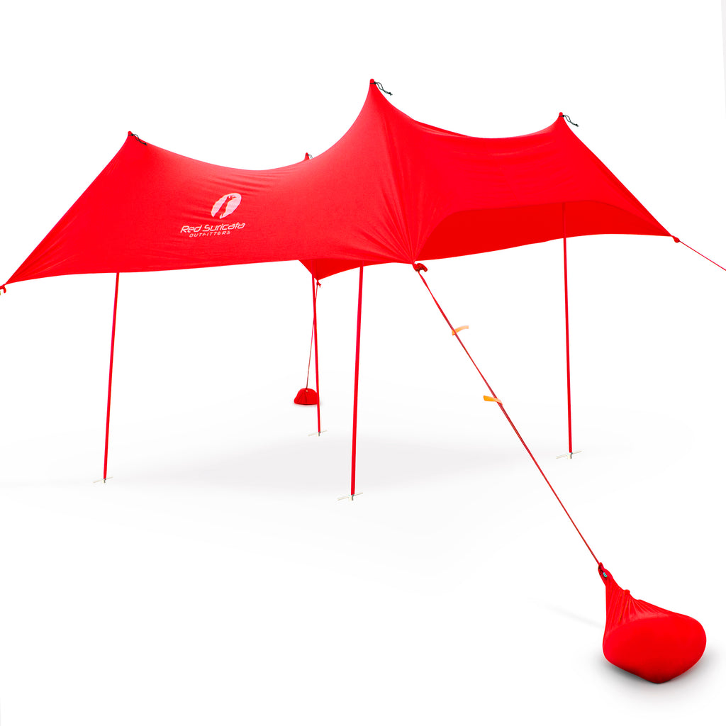 Red Suricata Red Family Beach Sun Shade Canopy Tent Sunshade with sand anchors-Lycra Canopy-Red Suricata