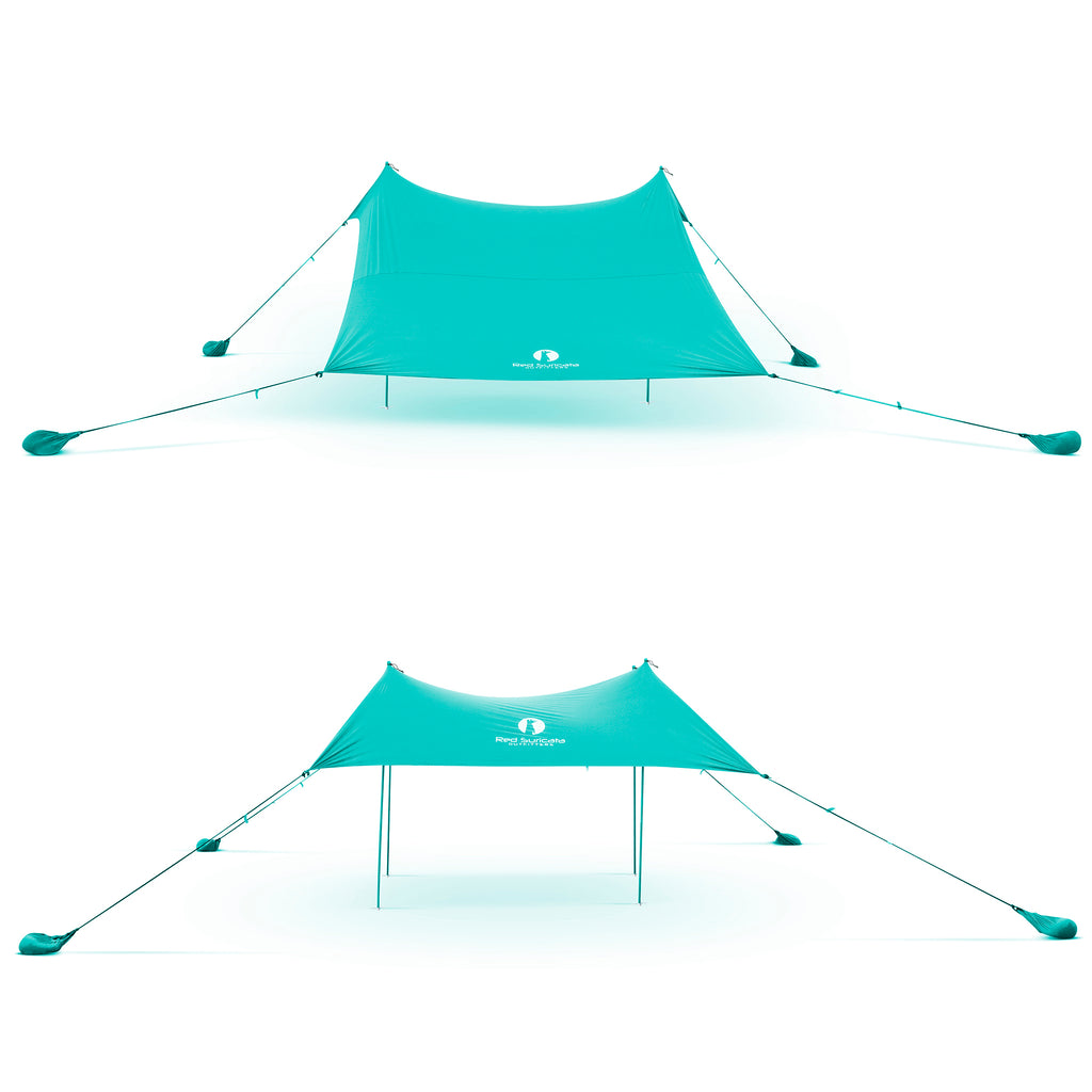 Red Suricata Turquoise Family Beach Sun Shade Canopy Tent Sunshade with sand anchors-Lycra Canopy-Red Suricata