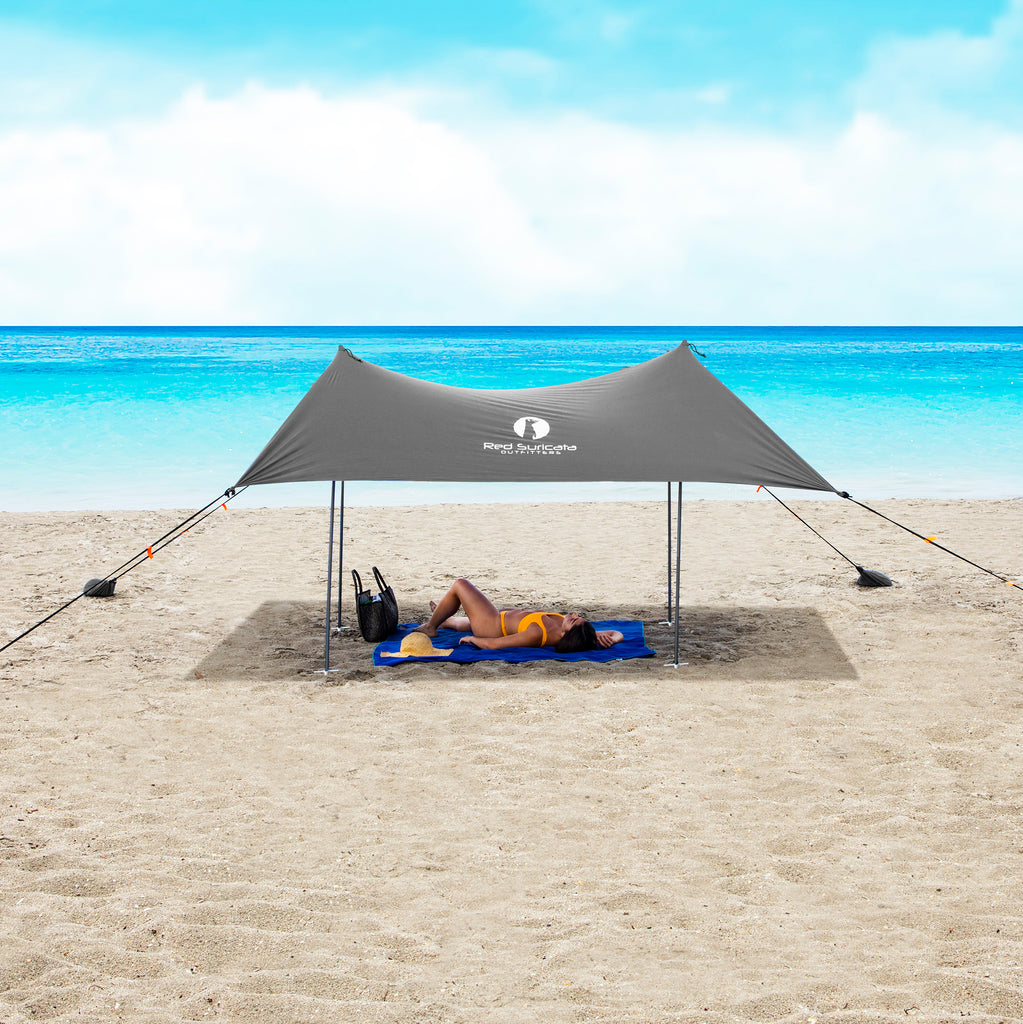 Red Suricata Grey Family Beach Sun Shade Canopy Tent Sunshade with sand anchors-Lycra Canopy-Red Suricata