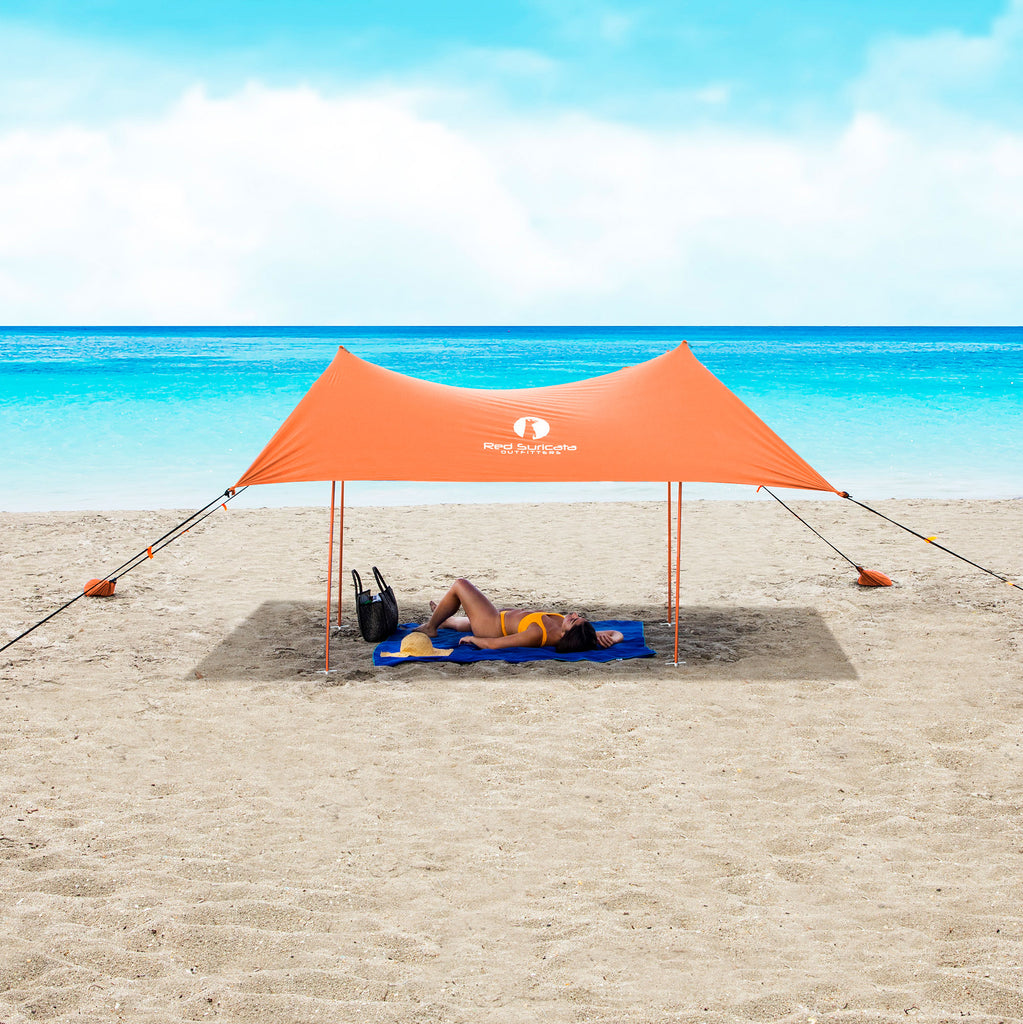 Red Suricata Orange Family Beach Sun Shade Canopy Tent Sunshade with sand anchors-Red Suricata