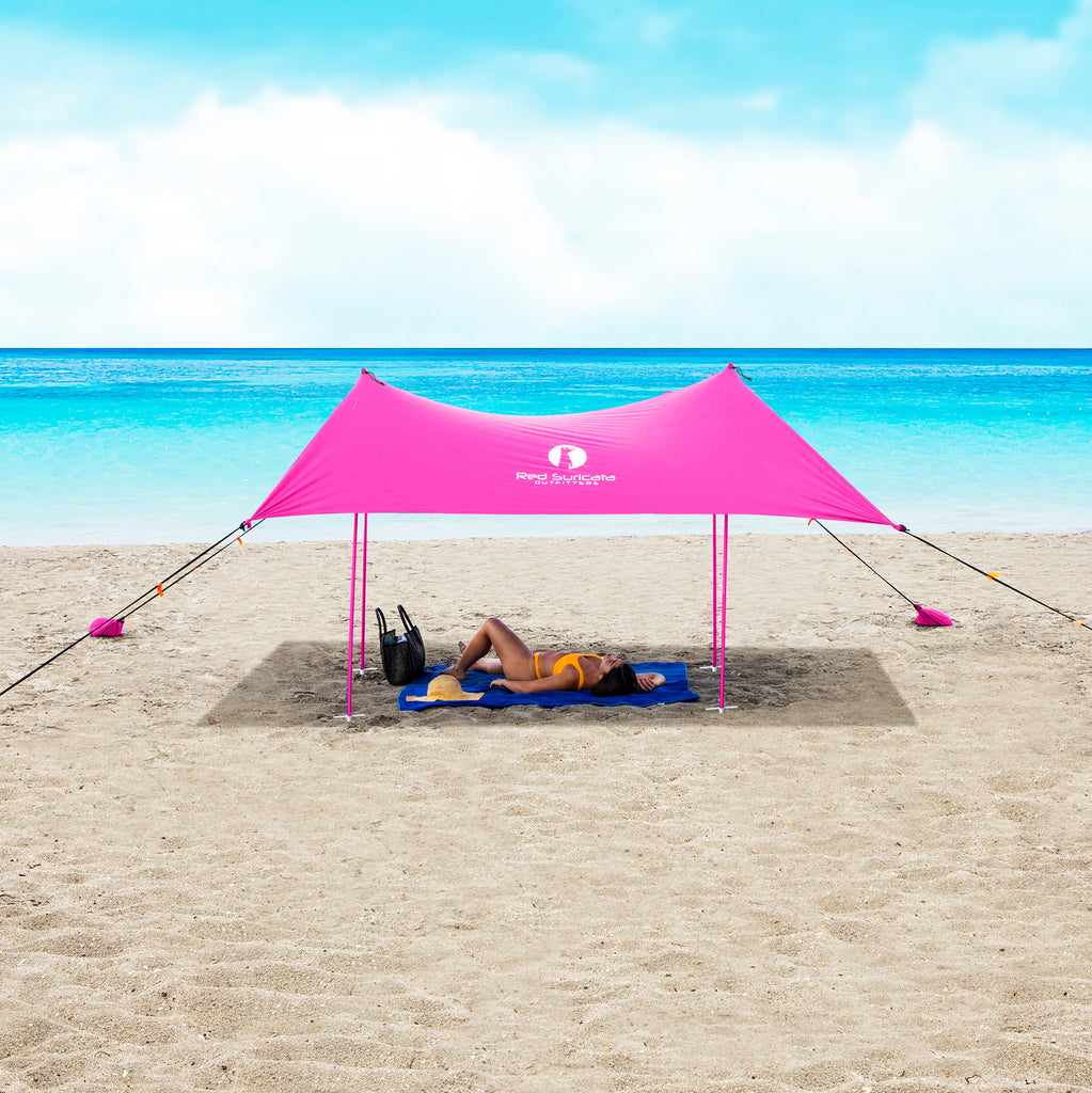 Red Suricata Pink Family Beach Sun Shade Canopy Tent Sunshade with sand anchors-Lycra Canopy-Red Suricata