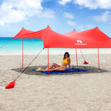 Red Suricata Red Family Beach Sun Shade Canopy Tent Sunshade with sand anchors-Lycra Canopy-Red Suricata