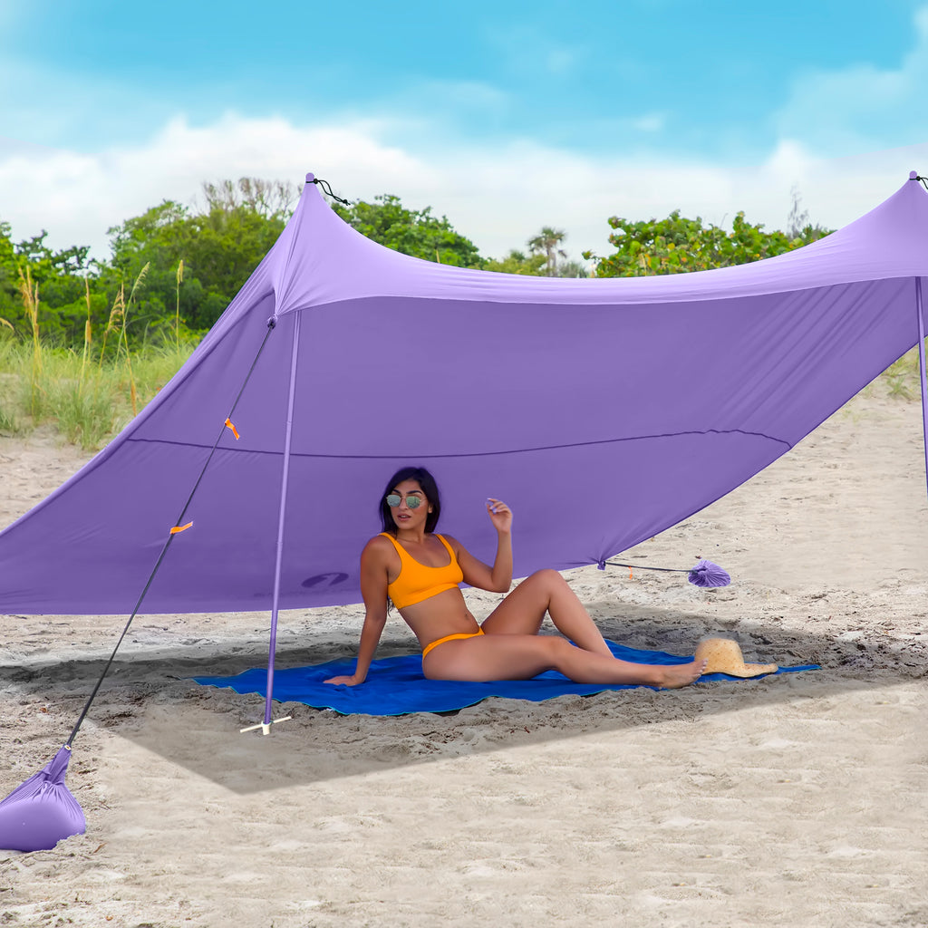 Red Suricata Purple Family Beach Sun Shade Canopy Tent Sunshade with sand anchors-Lycra Canopy-Red Suricata