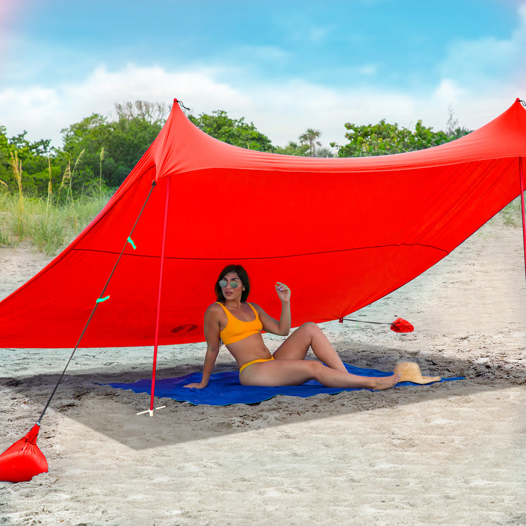 Red Suricata Red Family Beach Sun Shade Canopy Tent Sunshade with sand