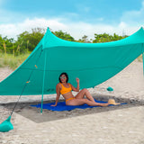 Red Suricata Turquoise Family Beach Sun Shade Canopy Tent Sunshade with sand anchors-Lycra Canopy-Red Suricata