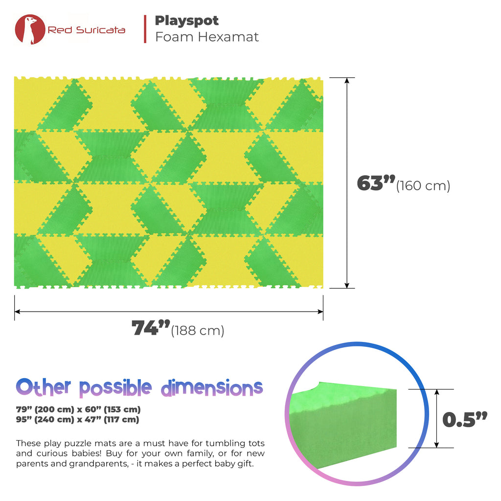 Red Suricata Green & Yellow Hexamat - Play Spot Foam Mat Puzzle Tiles-Red Suricata